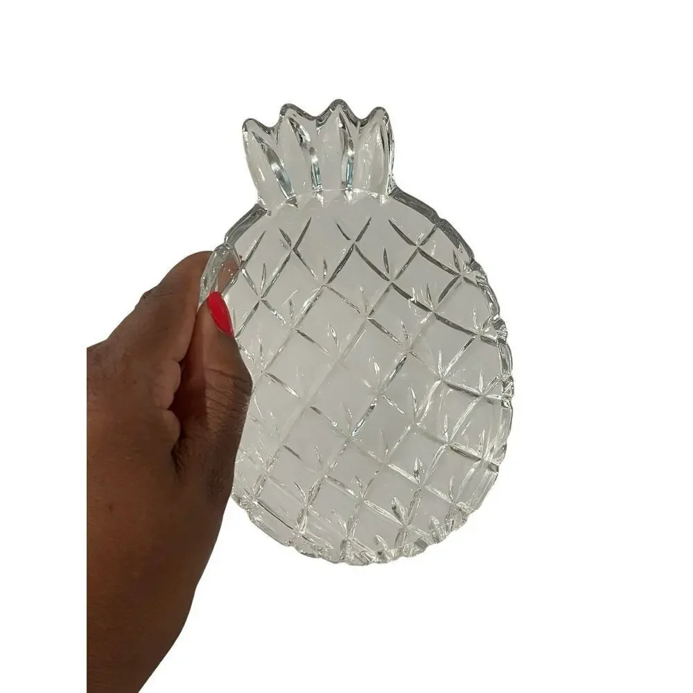 Vintage Glass Pineapple Bowl Diamond Cut Pattern Trinket Dish Jewelry Dish